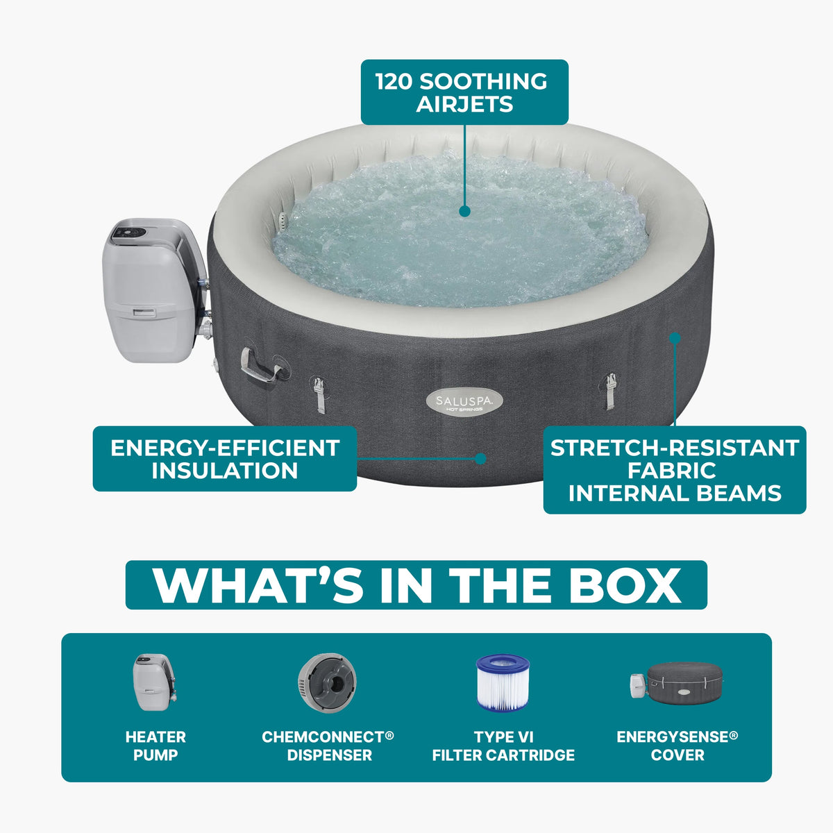 SaluSpa Hot Springs Energy-Efficient AirJet 2-4 Person Inflatable Hot | Bestway