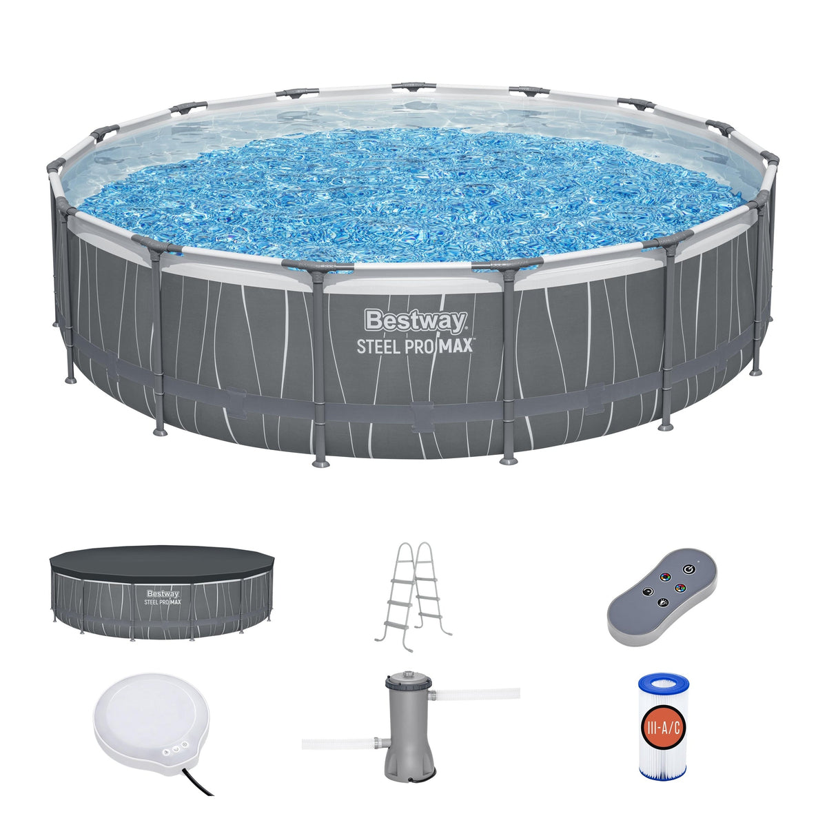 Bestway Steel Pro MAX 15' x 42" Round Above Ground Pool Set with LED L | Bestway