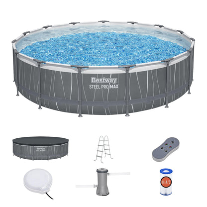 Bestway Steel Pro MAX 15' x 42" Round Above Ground Pool Set with LED L | Bestway