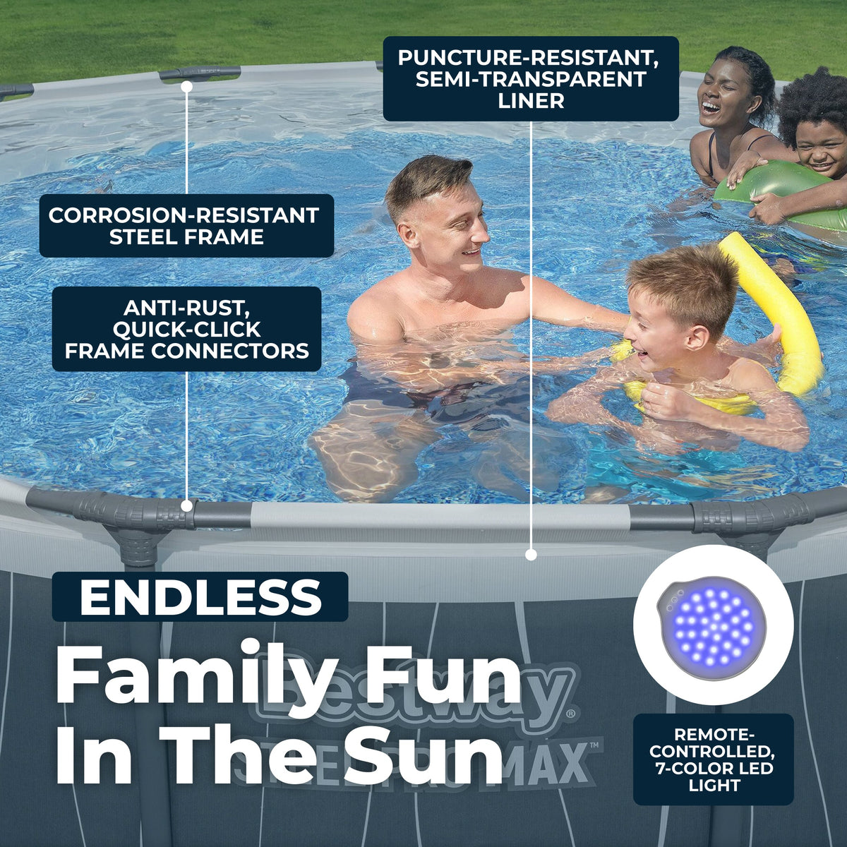 Bestway Steel Pro MAX 15' x 42" Round Above Ground Pool Set with LED L | Bestway