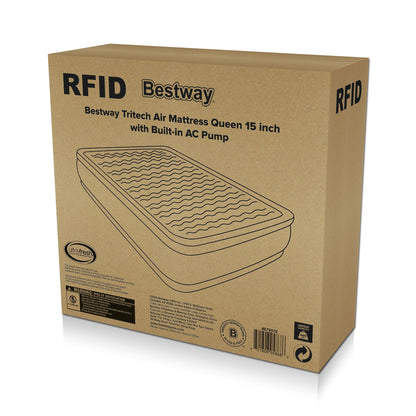 Bestway Tritech Air Mattress Queen 15" with Built-in AC Pump Included | Bestway