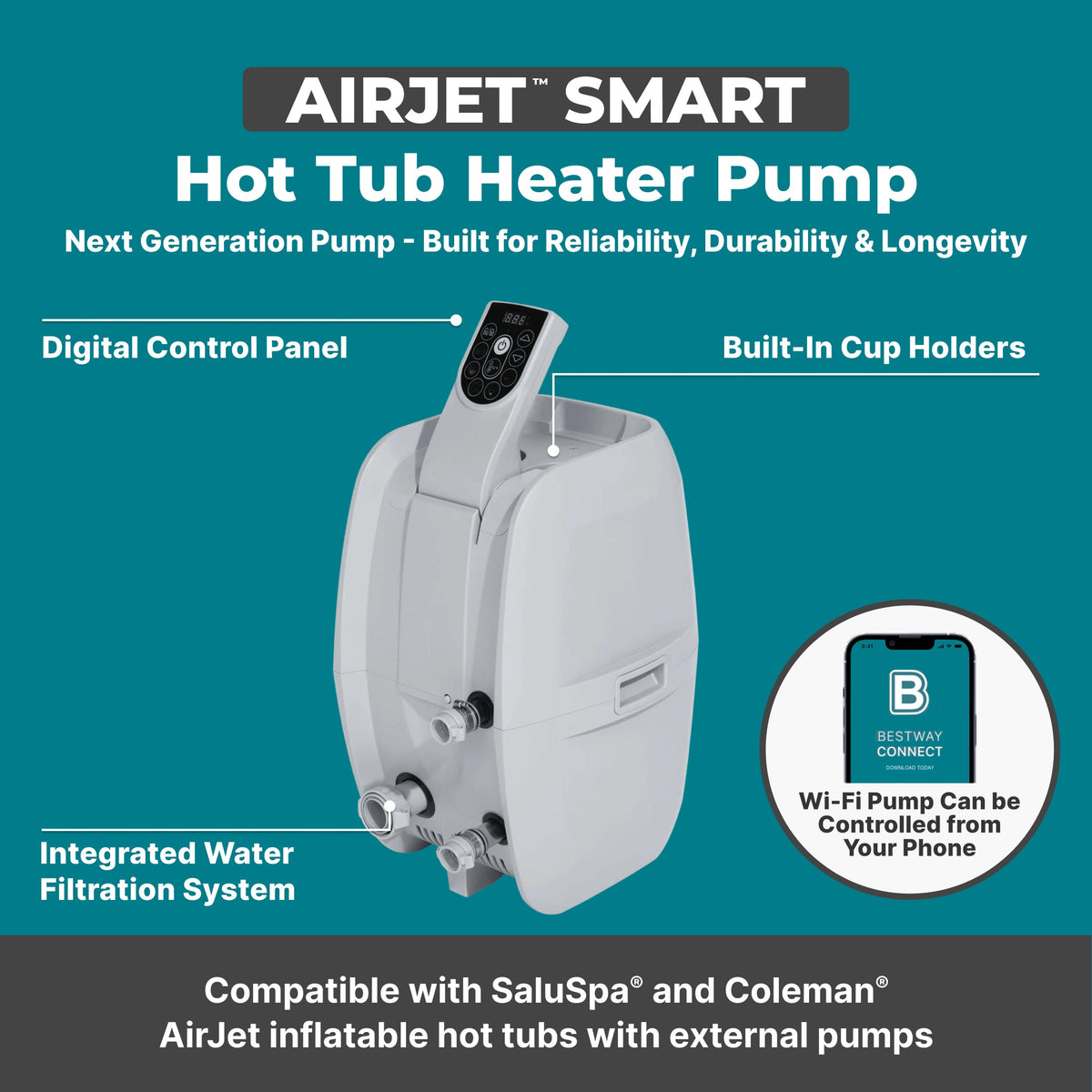 SaluSpa AirJet Smart Hot Tub Heater Pump with App-Control | Bestway