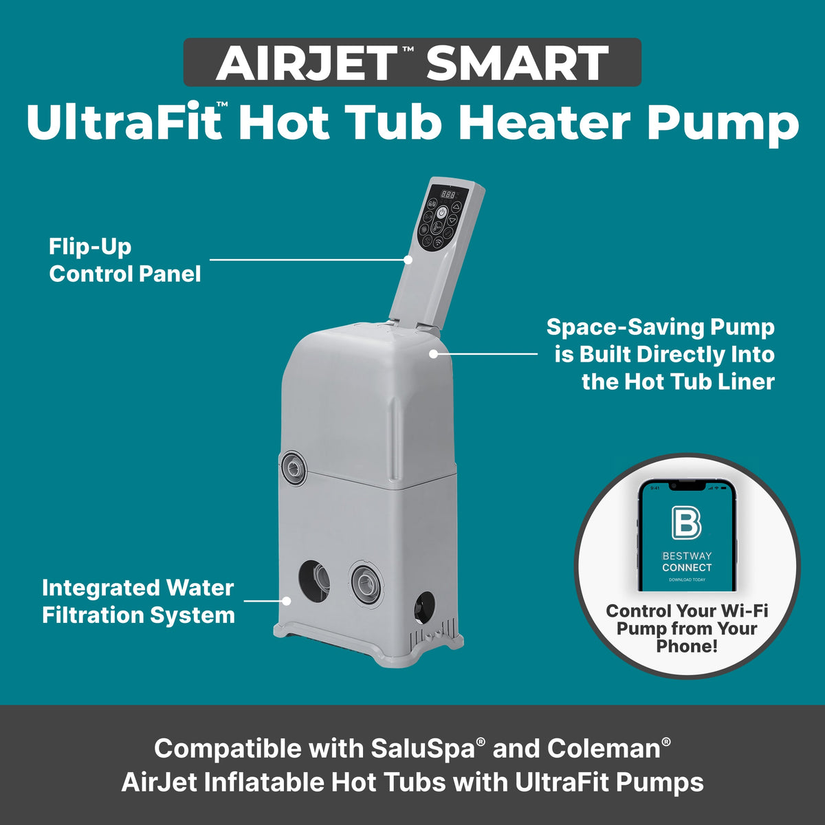 SaluSpa UltraFit AirJet Smart Hot Tub Heater Pump with App-Control | Bestway