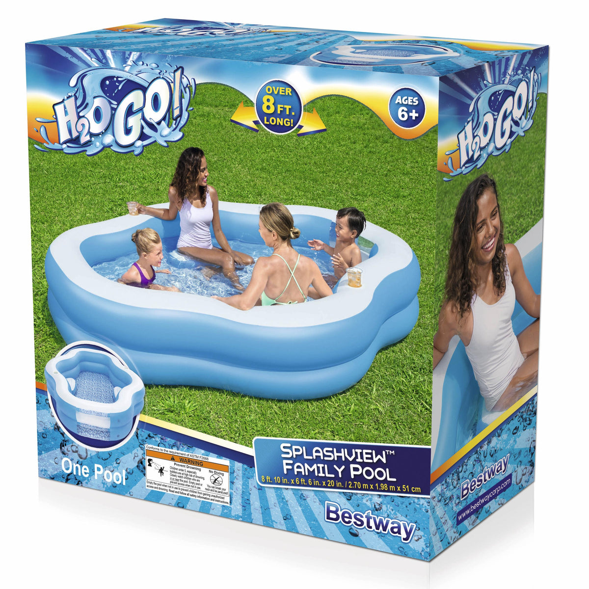 H2OGO! Splashview 8' Inflatable Family Pool With See-Through Window | Bestway